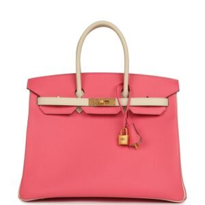 Hermes Special Order (HSS) Birkin 35 Rose Azalee, Craie Epsom Brushed Gold Hardware