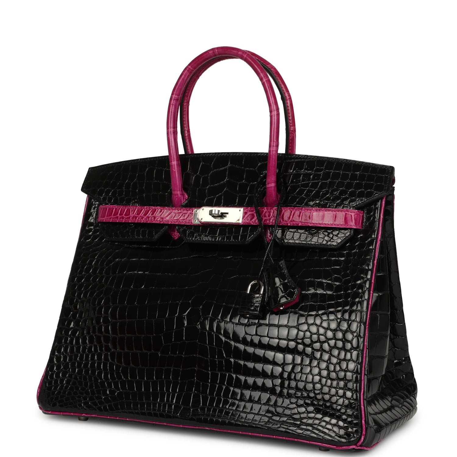 Pre-owned Hermes Special Order (HSS) Birkin 35 Rose Pourpre, Black Shiny Porosus Crocodile Palladium Hardware - view 5