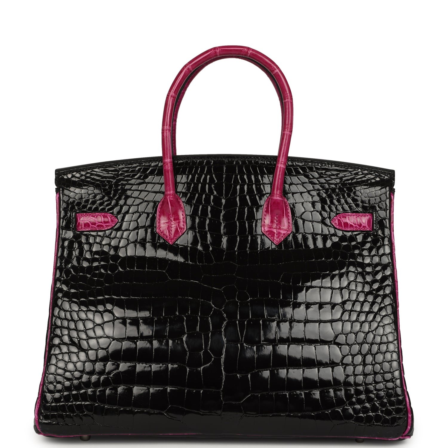 Pre-owned Hermes Special Order (HSS) Birkin 35 Rose Pourpre, Black Shiny Porosus Crocodile Palladium Hardware - view 4