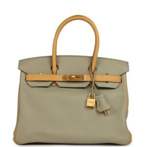 Pre-owned Hermes Special Order (HSS) Birkin 30 Gris Tourterelle, Paille Swift Brushed Gold Hardware