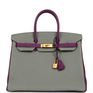 Pre-owned Hermes Special Order (HSS) Birkin 35 Gris Mouette, Anemone Togo Brushed Gold Hardware