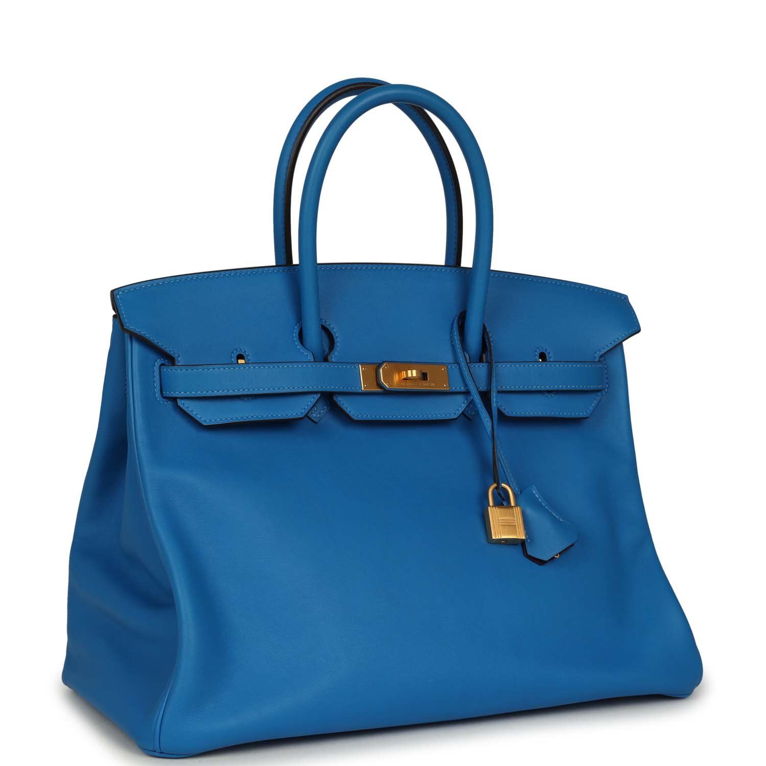 Pre-owned Hermes Special Order (HSS) Birkin 35 Bleu Hydra Verso Swift Brushed Gold Hardware - view 2