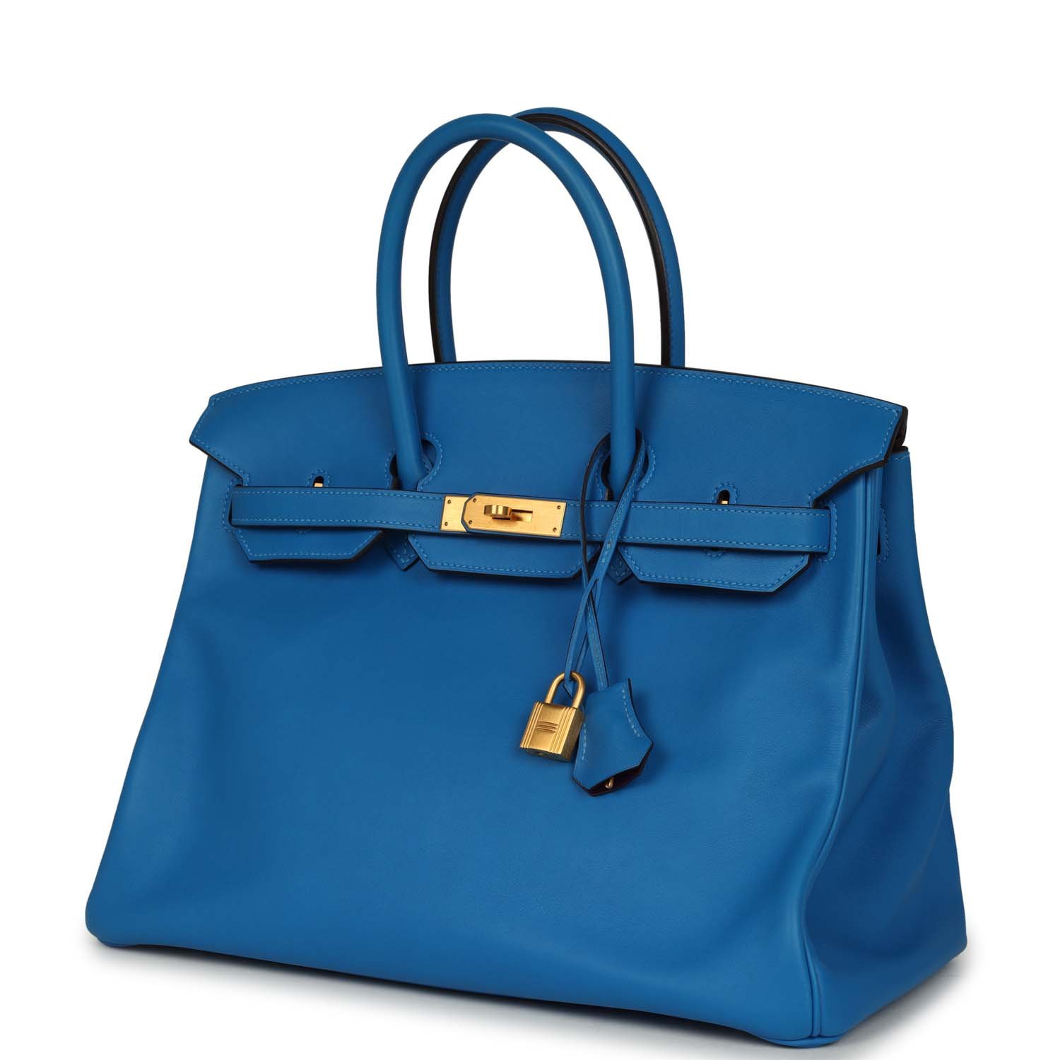 Pre-owned Hermes Special Order (HSS) Birkin 35 Bleu Hydra Verso Swift Brushed Gold Hardware - view 5