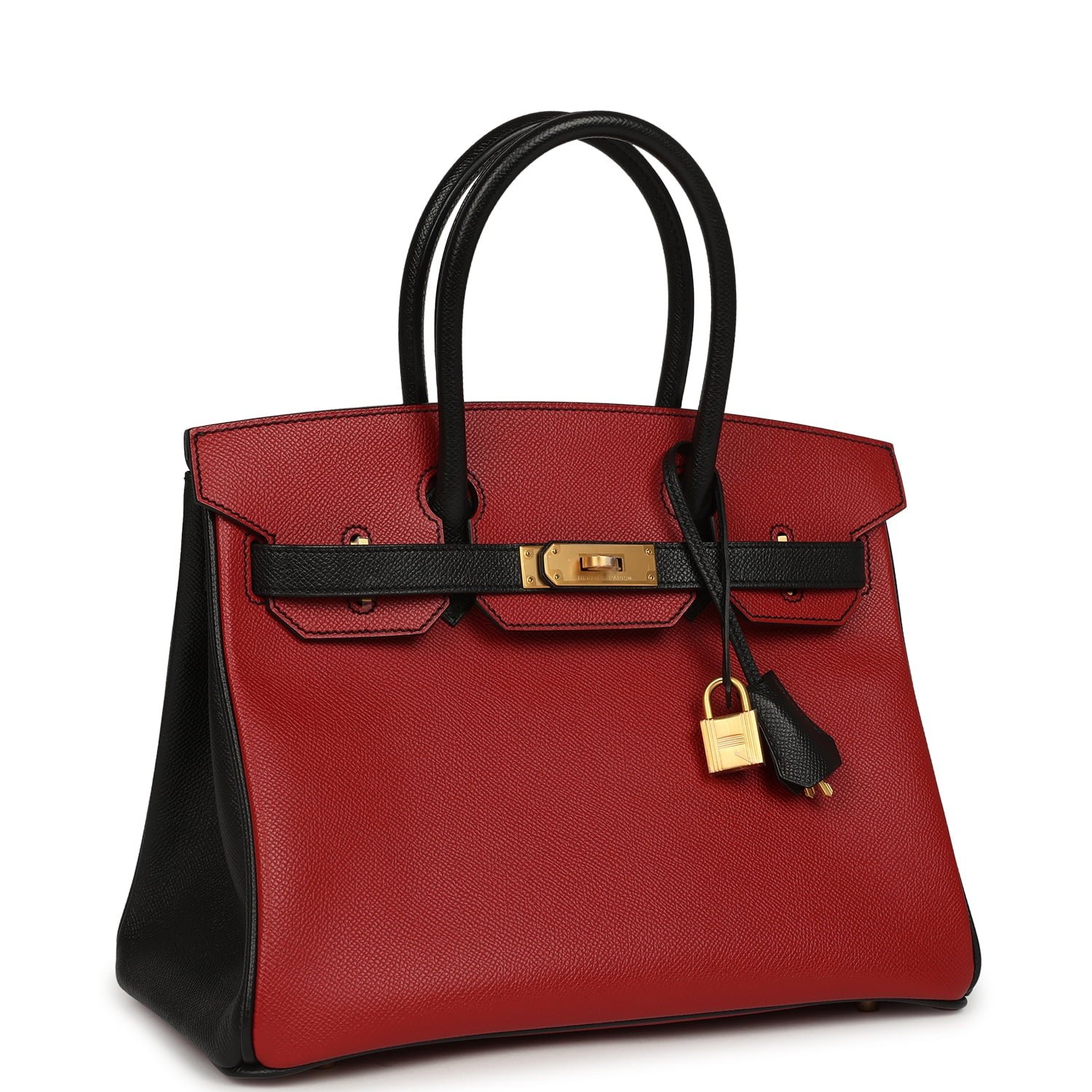 Pre-owned Hermes Special Order (HSS) Birkin 30 Rouge Vif, Black Epsom Brushed Gold Hardware - view 2