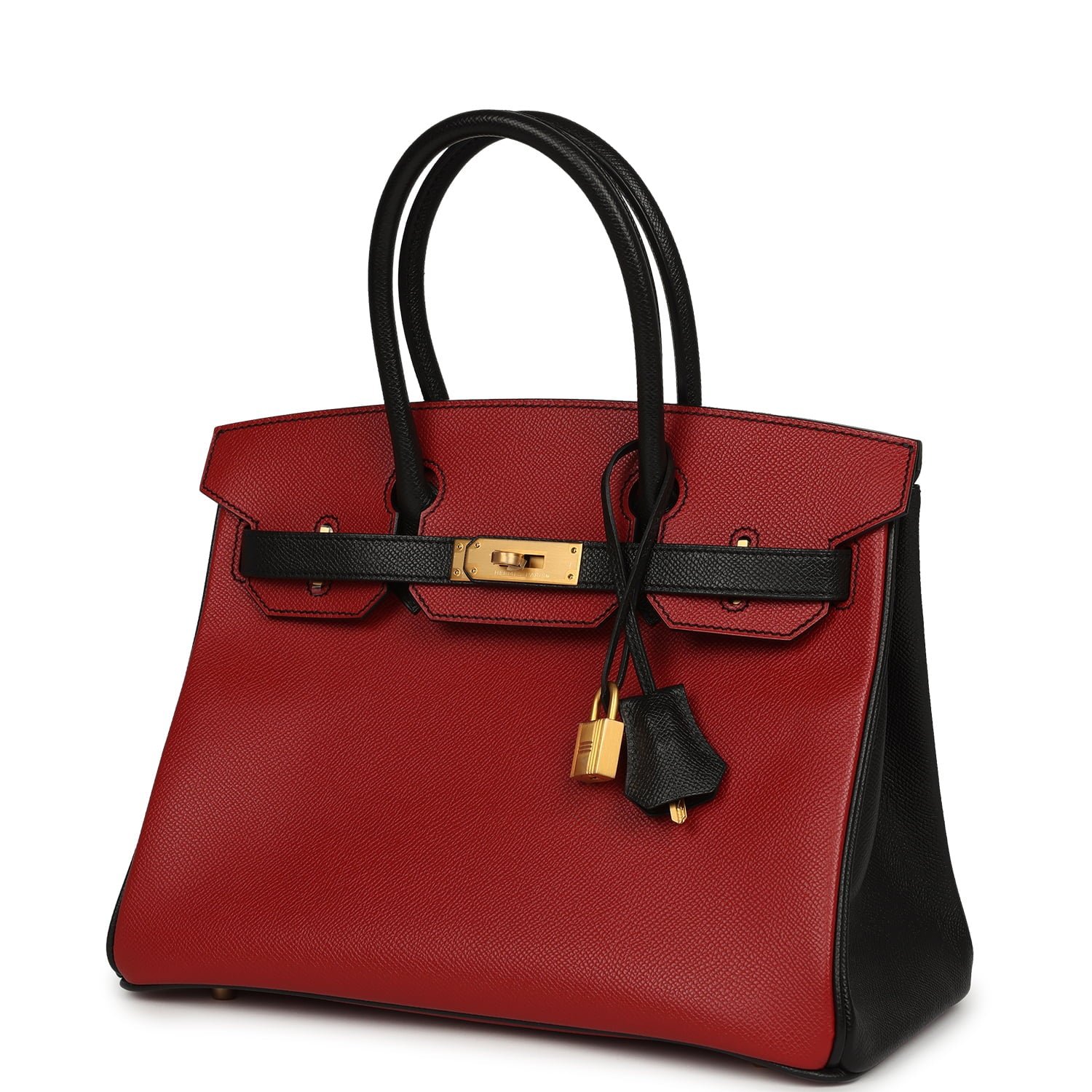 Pre-owned Hermes Special Order (HSS) Birkin 30 Rouge Vif, Black Epsom Brushed Gold Hardware - view 3