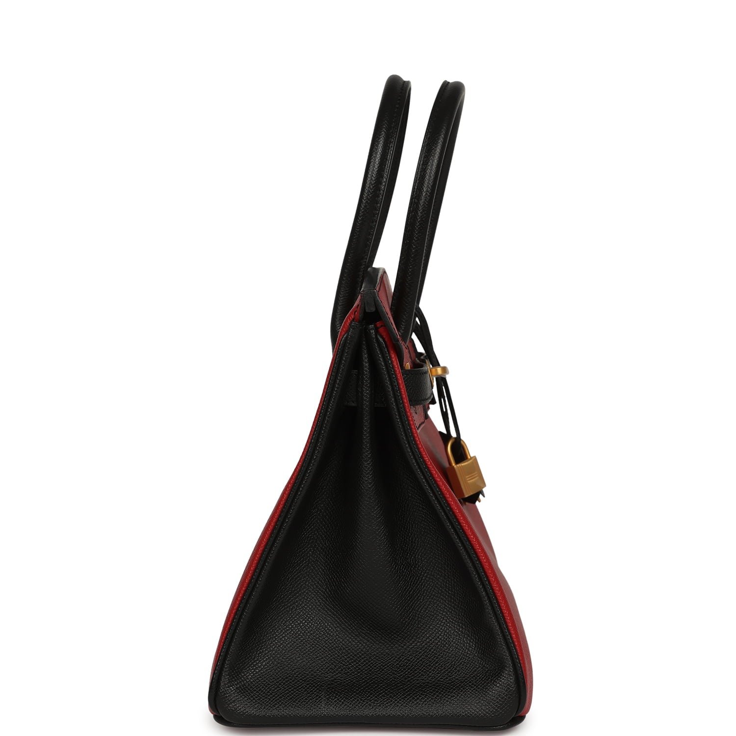 Pre-owned Hermes Special Order (HSS) Birkin 30 Rouge Vif, Black Epsom Brushed Gold Hardware - view 4
