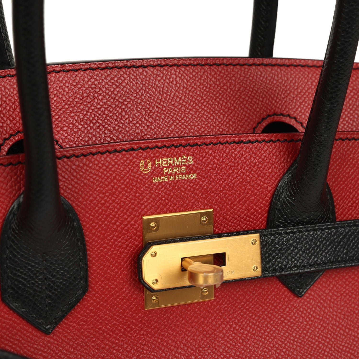 Pre-owned Hermes Special Order (HSS) Birkin 30 Rouge Vif, Black Epsom Brushed Gold Hardware - view 7