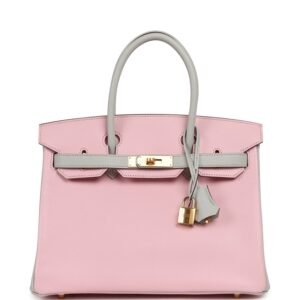 Hermes Special Order (HSS) Birkin 30 Rose Sakura, Gris Perle Chevre Mysore Gold Hardware