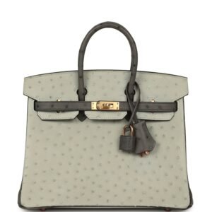 Hermes Special Order (HSS) Birkin 25 Gris Perle, Graphite Ostrich Rose Gold Hardware