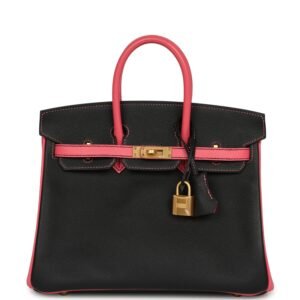 Hermes Special Order (HSS) Birkin 25 Bi-Color Black, Rose Azalee Epsom Brushed Gold Hardware