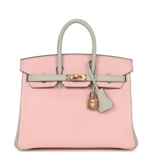 Hermes Special Order (HSS) Birkin 25 Rose Sakura, Gris Perle Chevre Mysore Rose Gold Hardware