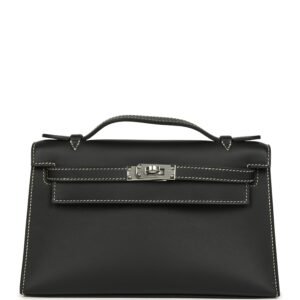 Hermes Special Order (HSS) Kelly Pochette Black Verso Swift Palladium Hardware