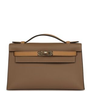 Hermes Special Order (HSS) Kelly Pochette Beige De Weimar, Biscuit Swift Permabrass Hardware