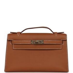 Hermes Special Order (HSS) Kelly Pochette Gold Verso Swift Permabrass Hardware