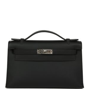 Hermes Special Order (HSS) Kelly Pochette Black Verso Swift Palladium Hardware