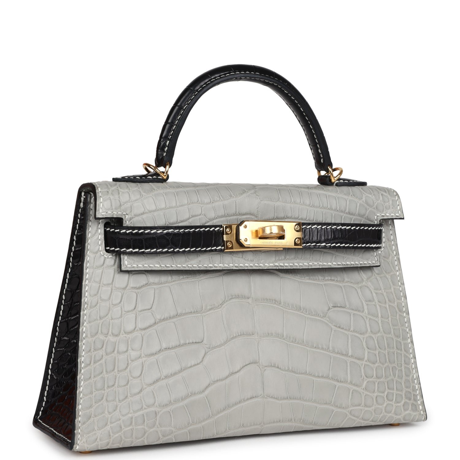 Hermes Special Order (HSS) Kelly Sellier 20 Gris Perle, Black Matte Alligator Gold Hardware - view 2