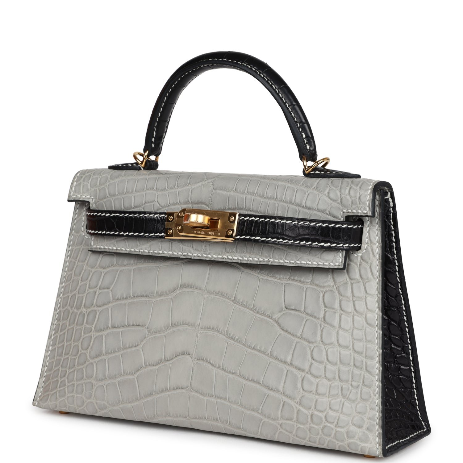 Hermes Special Order (HSS) Kelly Sellier 20 Gris Perle, Black Matte Alligator Gold Hardware - view 5