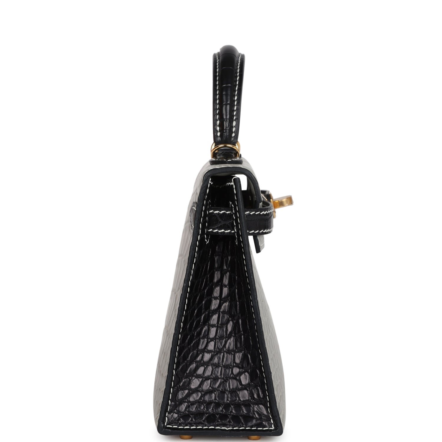 Hermes Special Order (HSS) Kelly Sellier 20 Gris Perle, Black Matte Alligator Gold Hardware - view 3