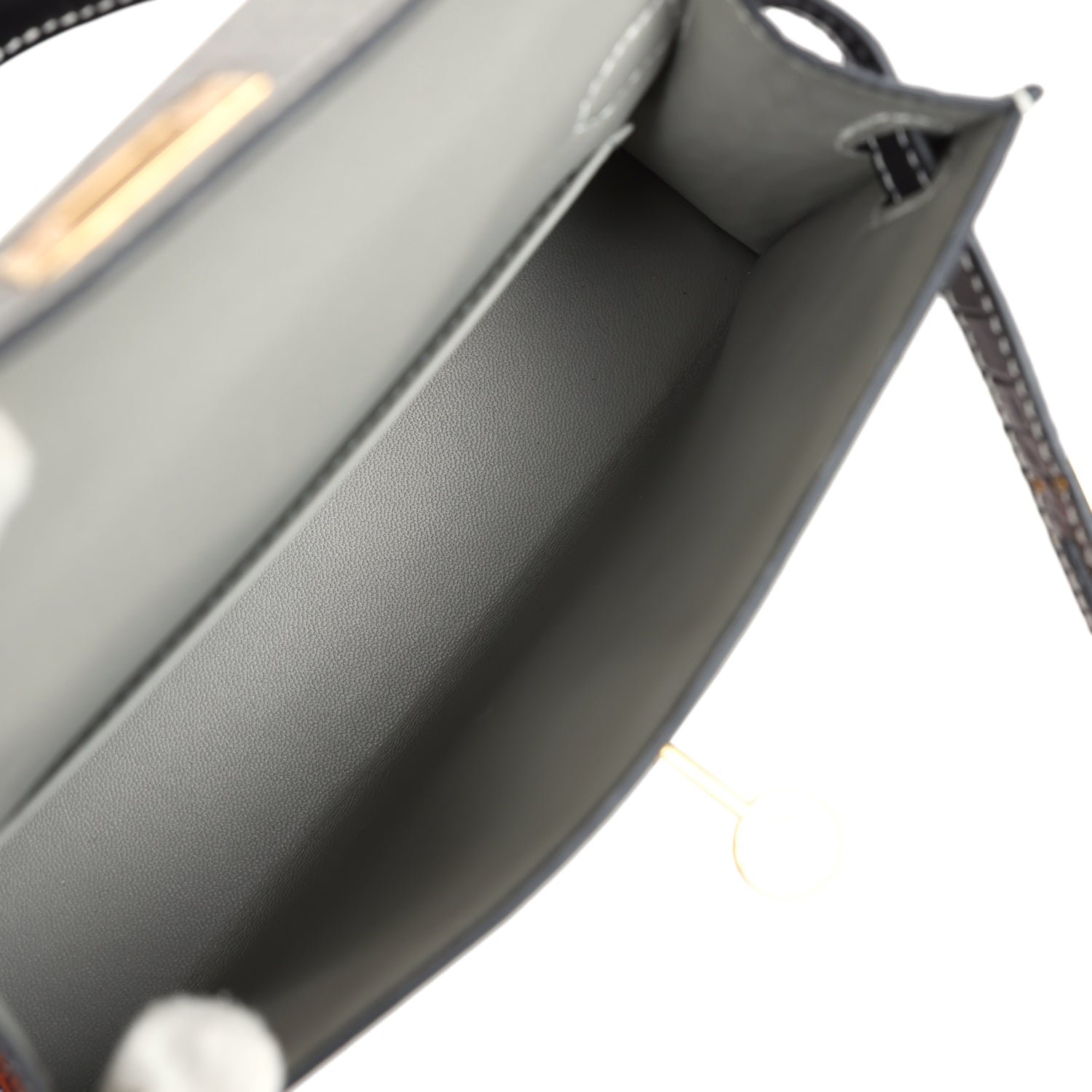 Hermes Special Order (HSS) Kelly Sellier 20 Gris Perle, Black Matte Alligator Gold Hardware - view 8
