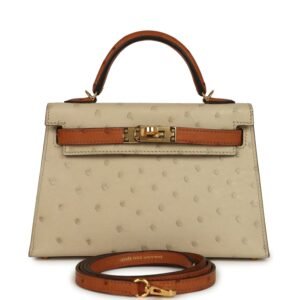 Hermes Special Order (HSS) Kelly Sellier 20 Parchemin, Cognac Ostrich Gold Hardware