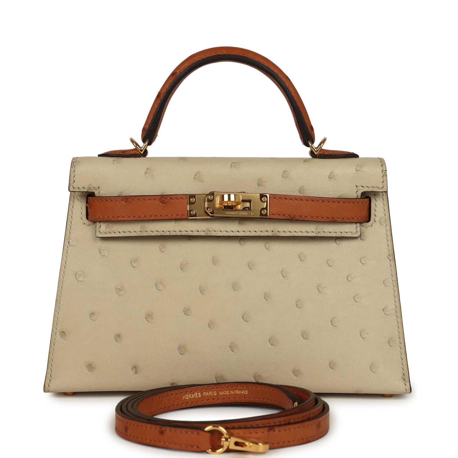 Hermes Special Order (HSS) Kelly Sellier 20 Parchemin, Cognac Ostrich Gold Hardware