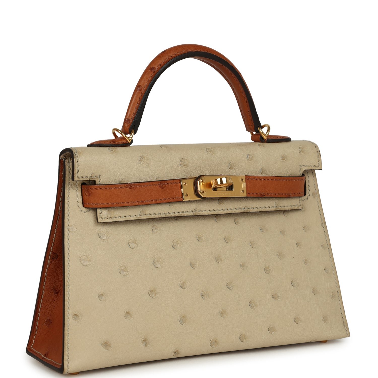 Hermes Special Order (HSS) Kelly Sellier 20 Parchemin, Cognac Ostrich Gold Hardware - view 2