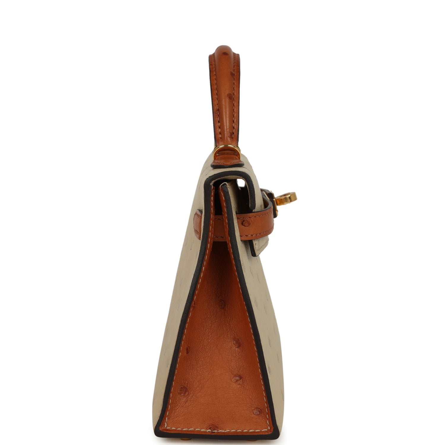Hermes Special Order (HSS) Kelly Sellier 20 Parchemin, Cognac Ostrich Gold Hardware - view 3