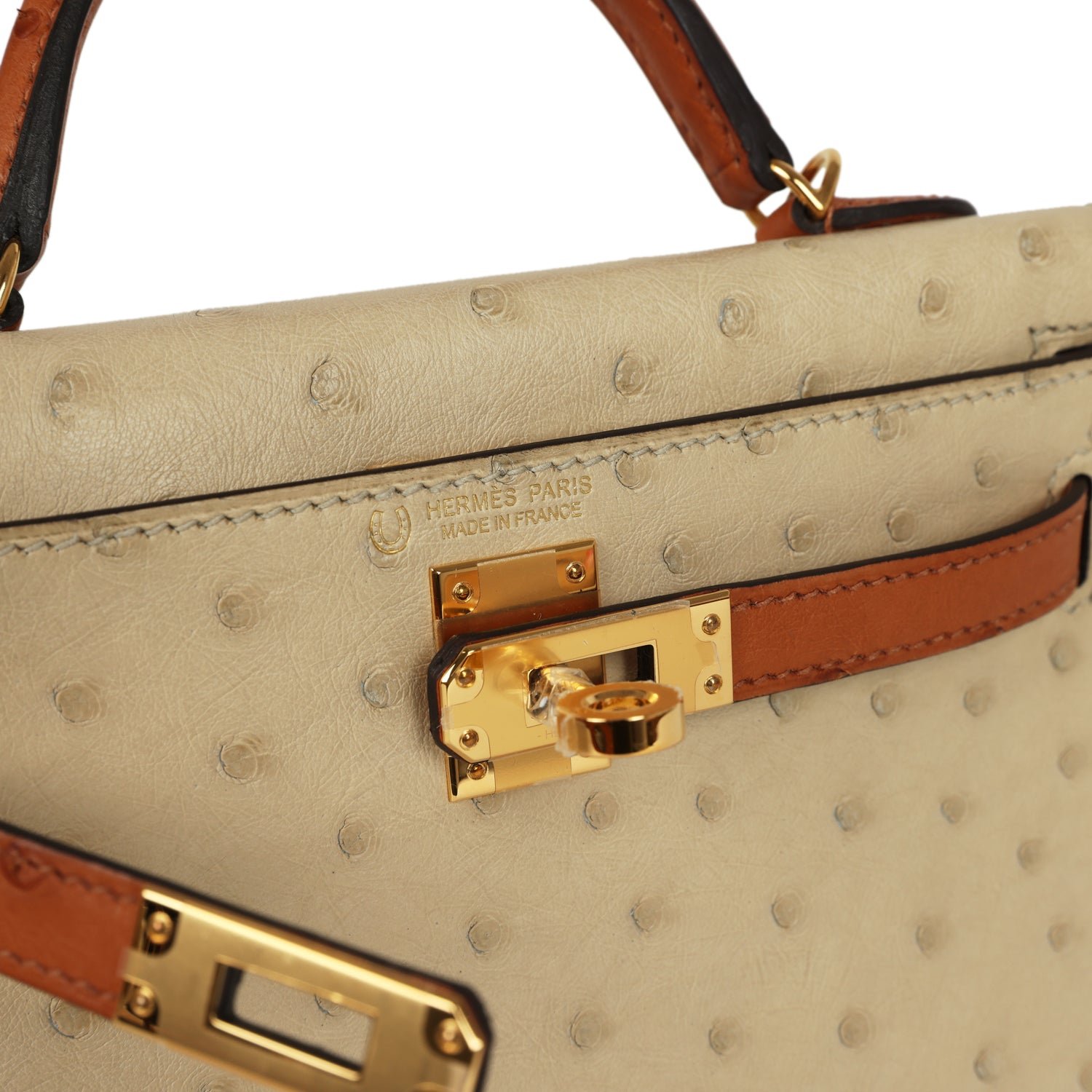 Hermes Special Order (HSS) Kelly Sellier 20 Parchemin, Cognac Ostrich Gold Hardware - view 7