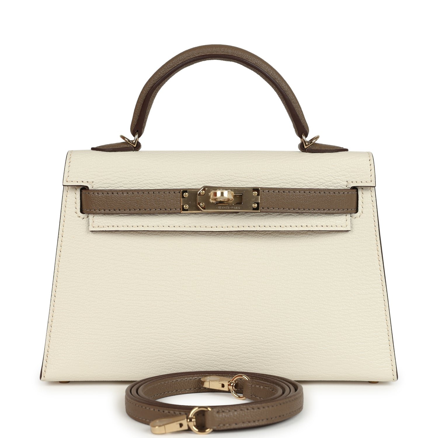 Hermes Special Order (HSS) Kelly Sellier 20 Nata, Etoupe Chevre Mysore Permabrass Hardware