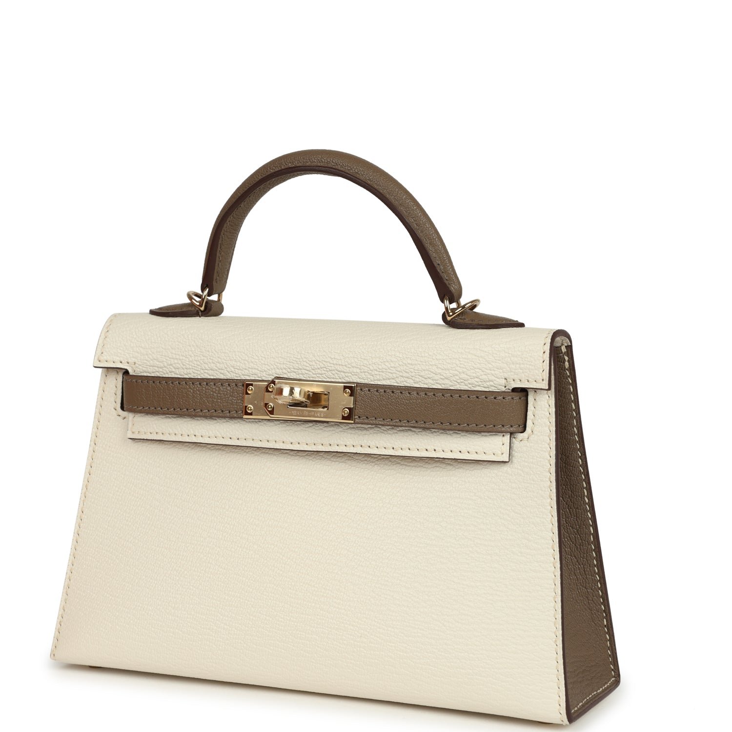 Hermes Special Order (HSS) Kelly Sellier 20 Nata, Etoupe Chevre Mysore Permabrass Hardware - view 5