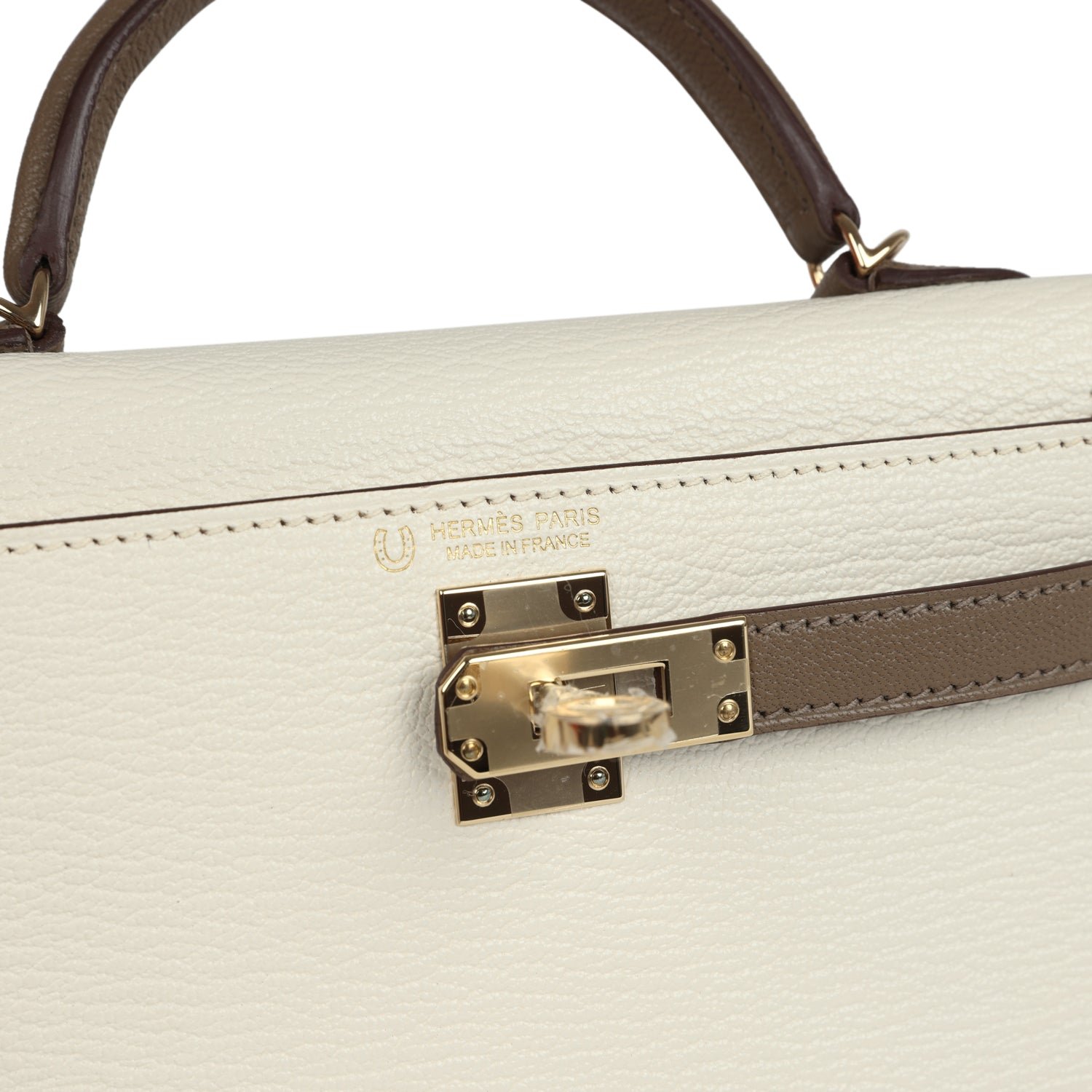Hermes Special Order (HSS) Kelly Sellier 20 Nata, Etoupe Chevre Mysore Permabrass Hardware - view 7
