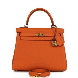Hermes Special Order (HSS) Kelly Retourne 25 Orange Verso Togo Gold Hardware
