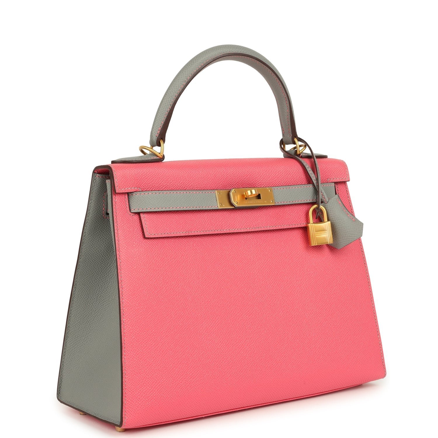 Pre-owned Hermes Special Order (HSS) Kelly Sellier 28 Rose Azalee, Gris Mouette Epsom Brushed Gold Hardware - view 2