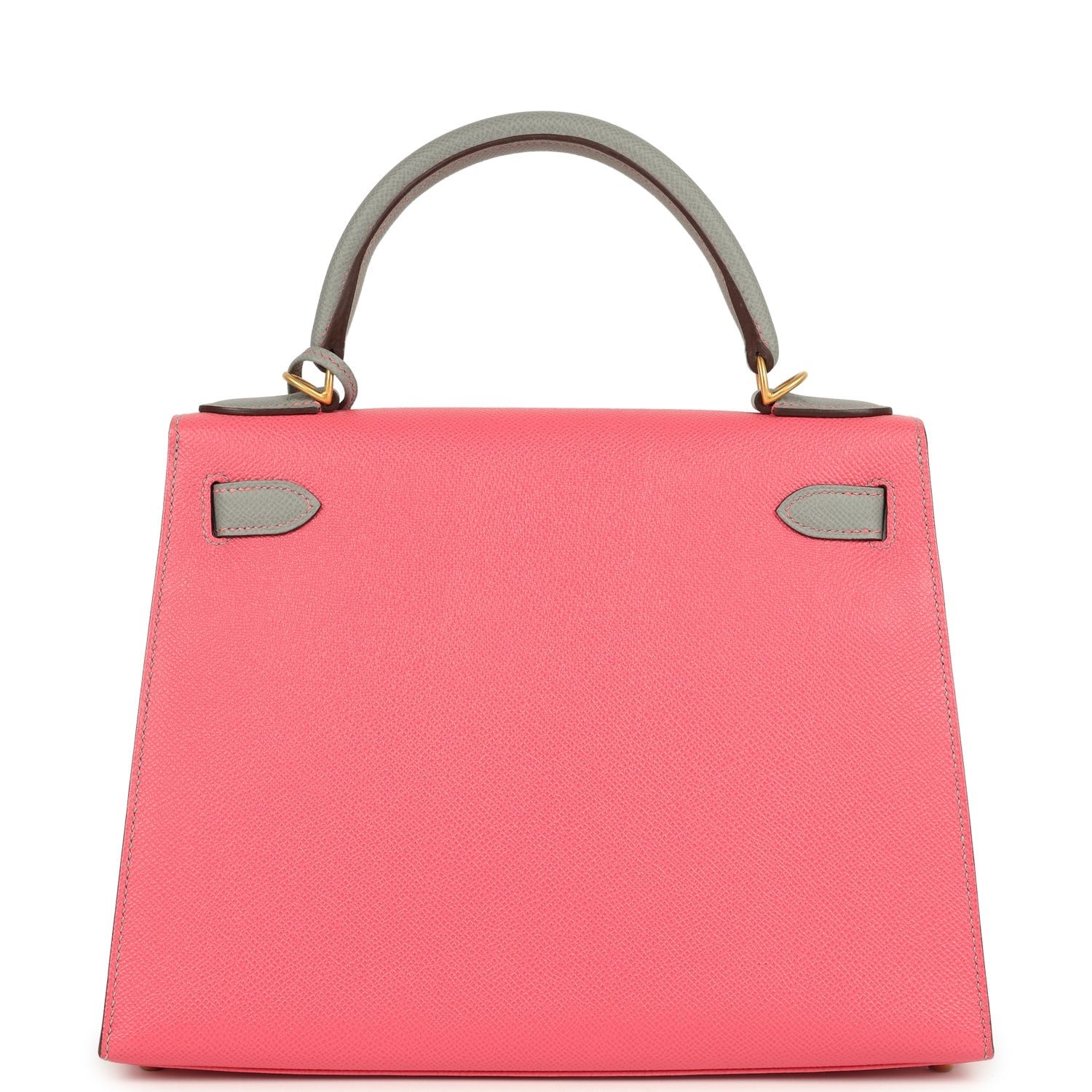 Pre-owned Hermes Special Order (HSS) Kelly Sellier 28 Rose Azalee, Gris Mouette Epsom Brushed Gold Hardware - view 4