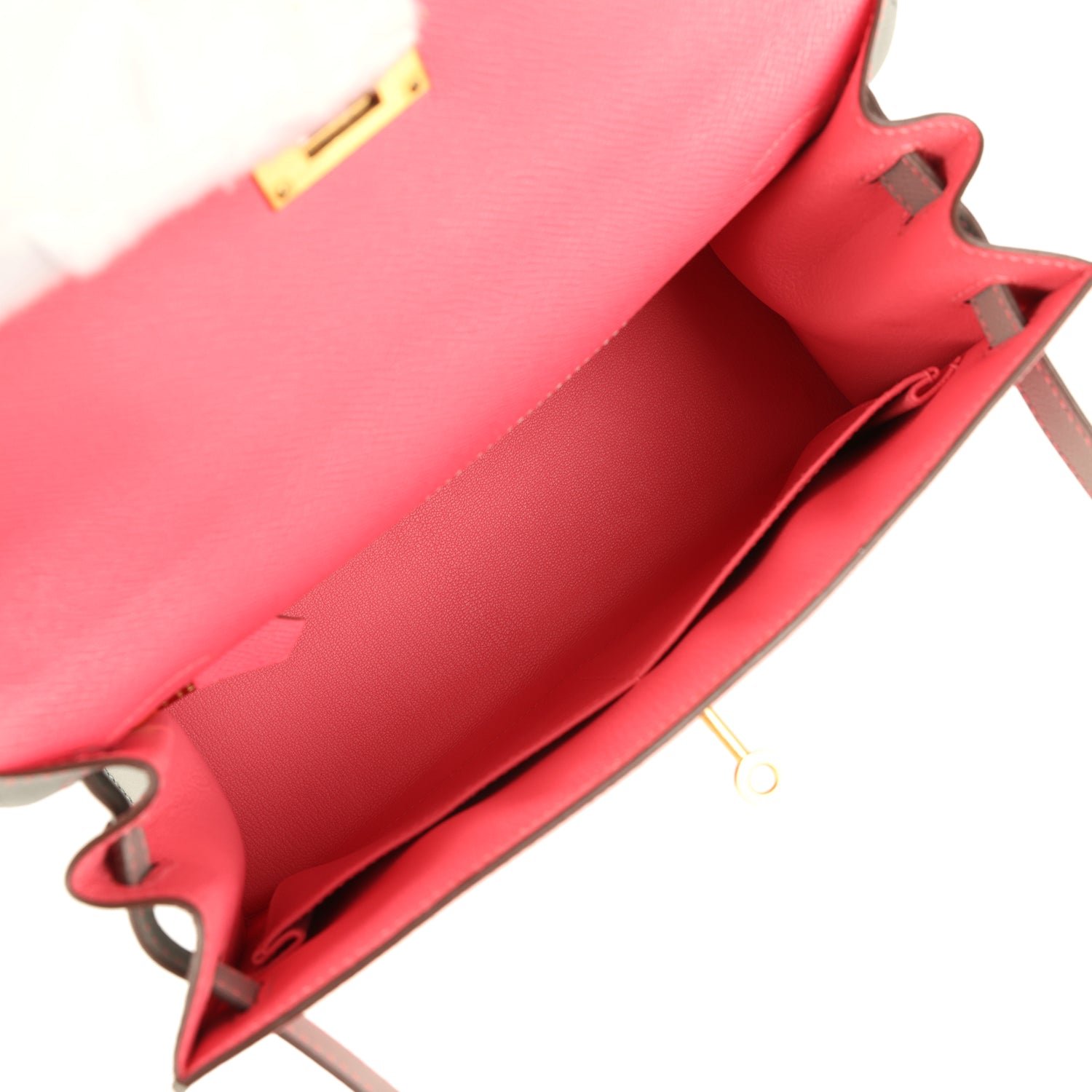 Pre-owned Hermes Special Order (HSS) Kelly Sellier 28 Rose Azalee, Gris Mouette Epsom Brushed Gold Hardware - view 8