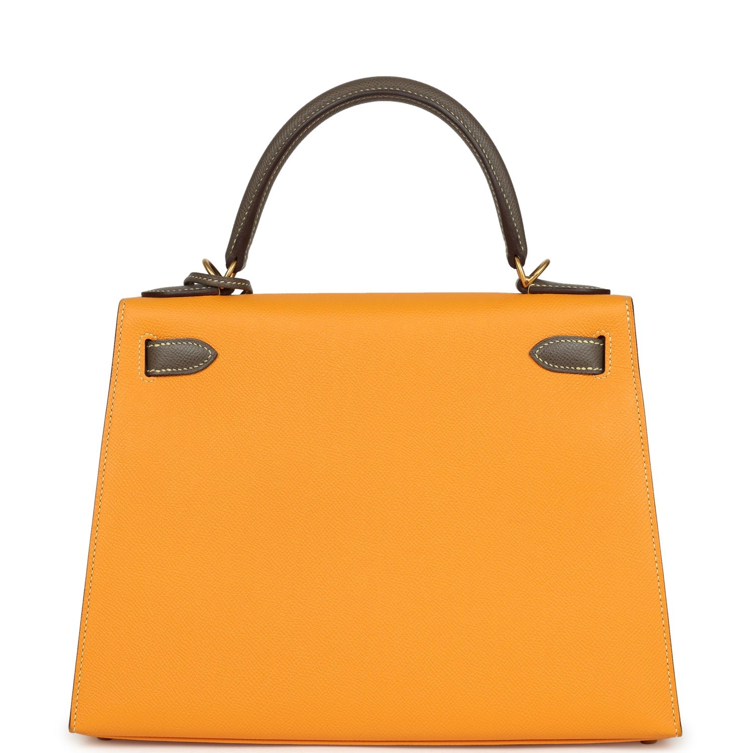 Pre-owned Hermes Special Order (HSS) Kelly Sellier 28 Jaune Ambre, Etoupe Epsom Brushed Gold Hardware - view 4