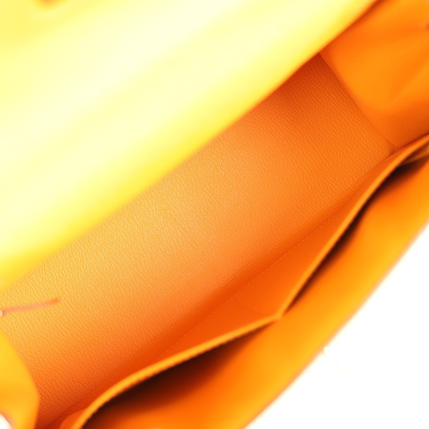 Pre-owned Hermes Special Order (HSS) Kelly Sellier 28 Jaune Ambre, Etoupe Epsom Brushed Gold Hardware - view 8