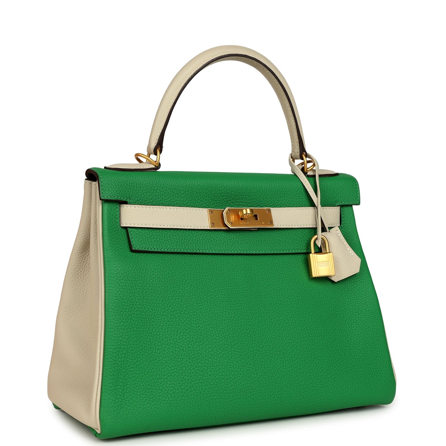 Pre-owned Hermes Special Order (HSS) Kelly Retourne 28 Bambou, Craie Togo Brushed Gold Hardware - view 2