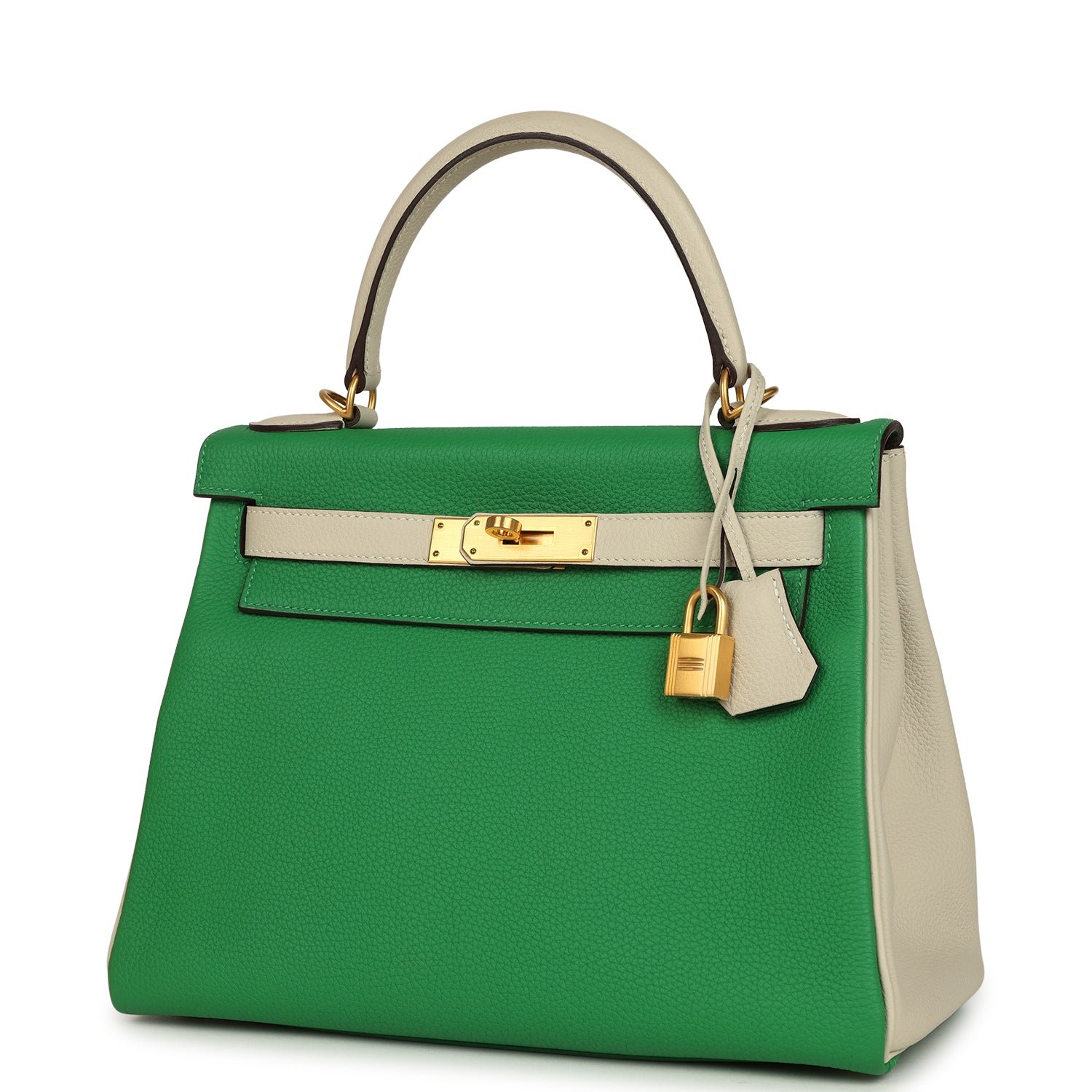 Pre-owned Hermes Special Order (HSS) Kelly Retourne 28 Bambou, Craie Togo Brushed Gold Hardware - view 5