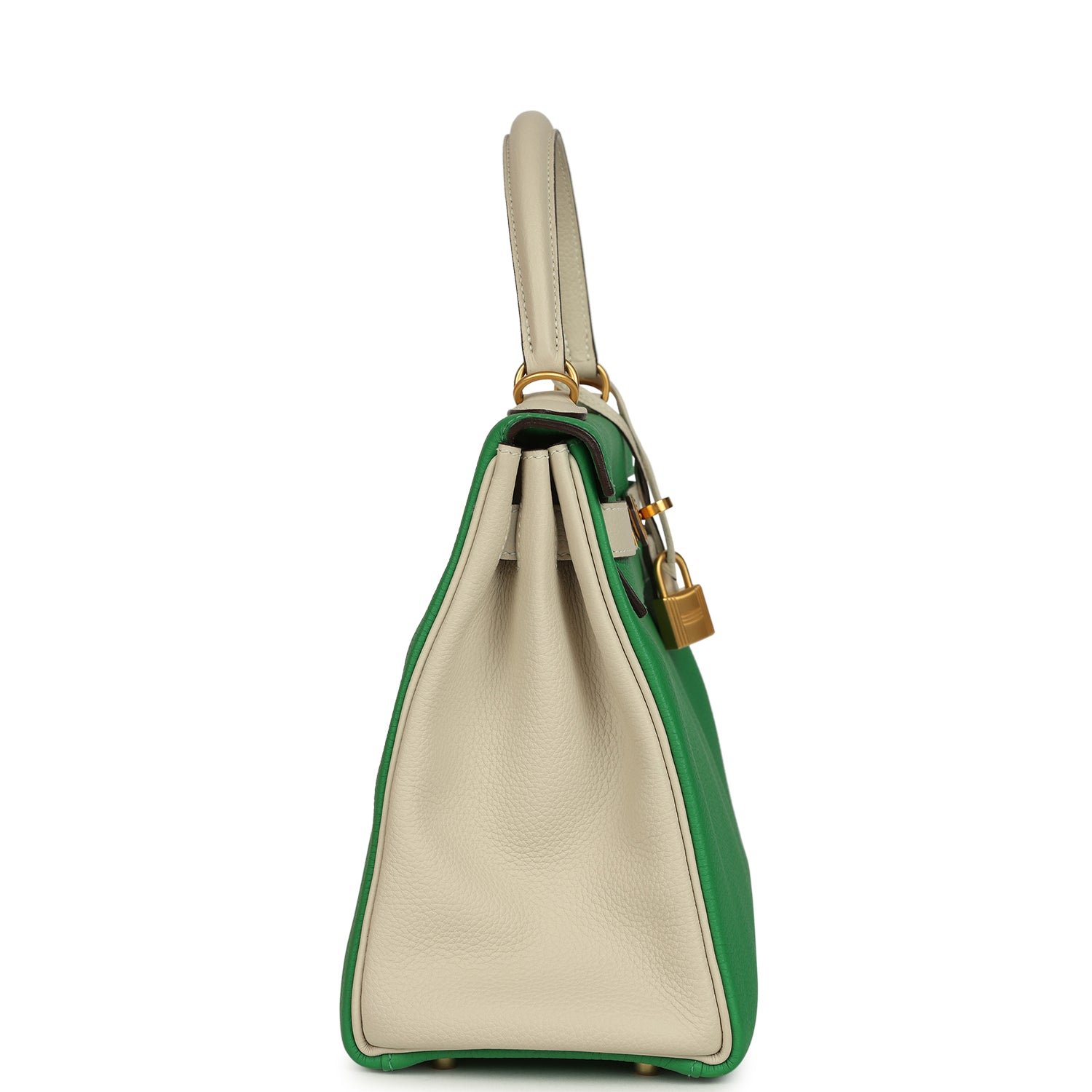 Pre-owned Hermes Special Order (HSS) Kelly Retourne 28 Bambou, Craie Togo Brushed Gold Hardware - view 3