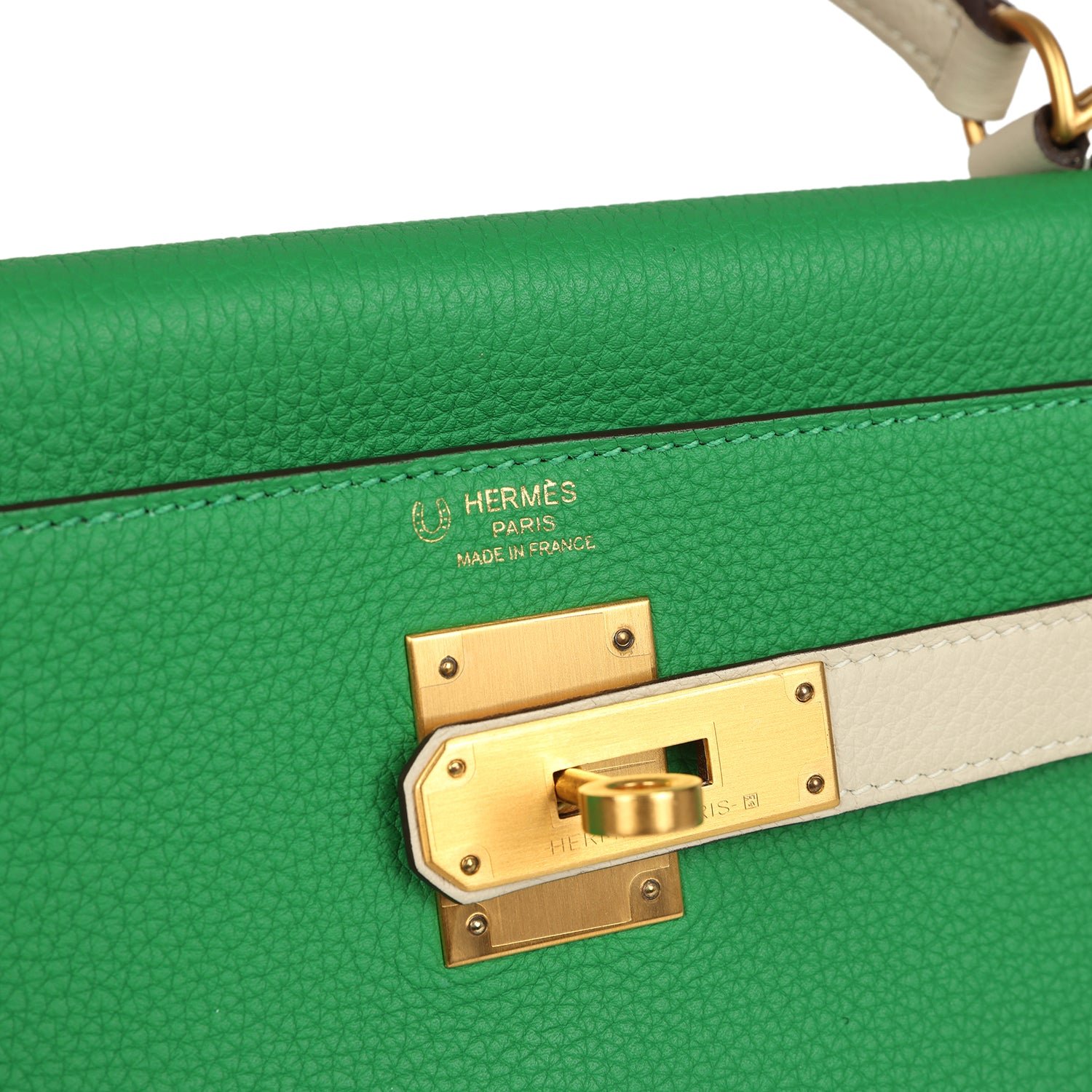 Pre-owned Hermes Special Order (HSS) Kelly Retourne 28 Bambou, Craie Togo Brushed Gold Hardware - view 7