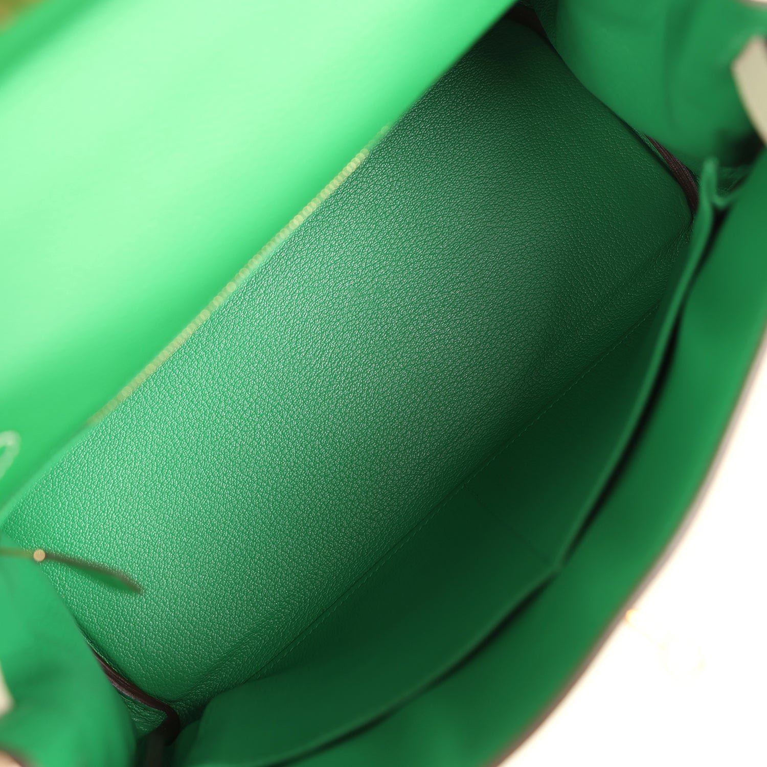 Pre-owned Hermes Special Order (HSS) Kelly Retourne 28 Bambou, Craie Togo Brushed Gold Hardware - view 8