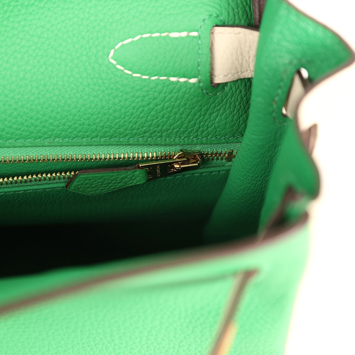 Pre-owned Hermes Special Order (HSS) Kelly Retourne 28 Bambou, Craie Togo Brushed Gold Hardware - view 9