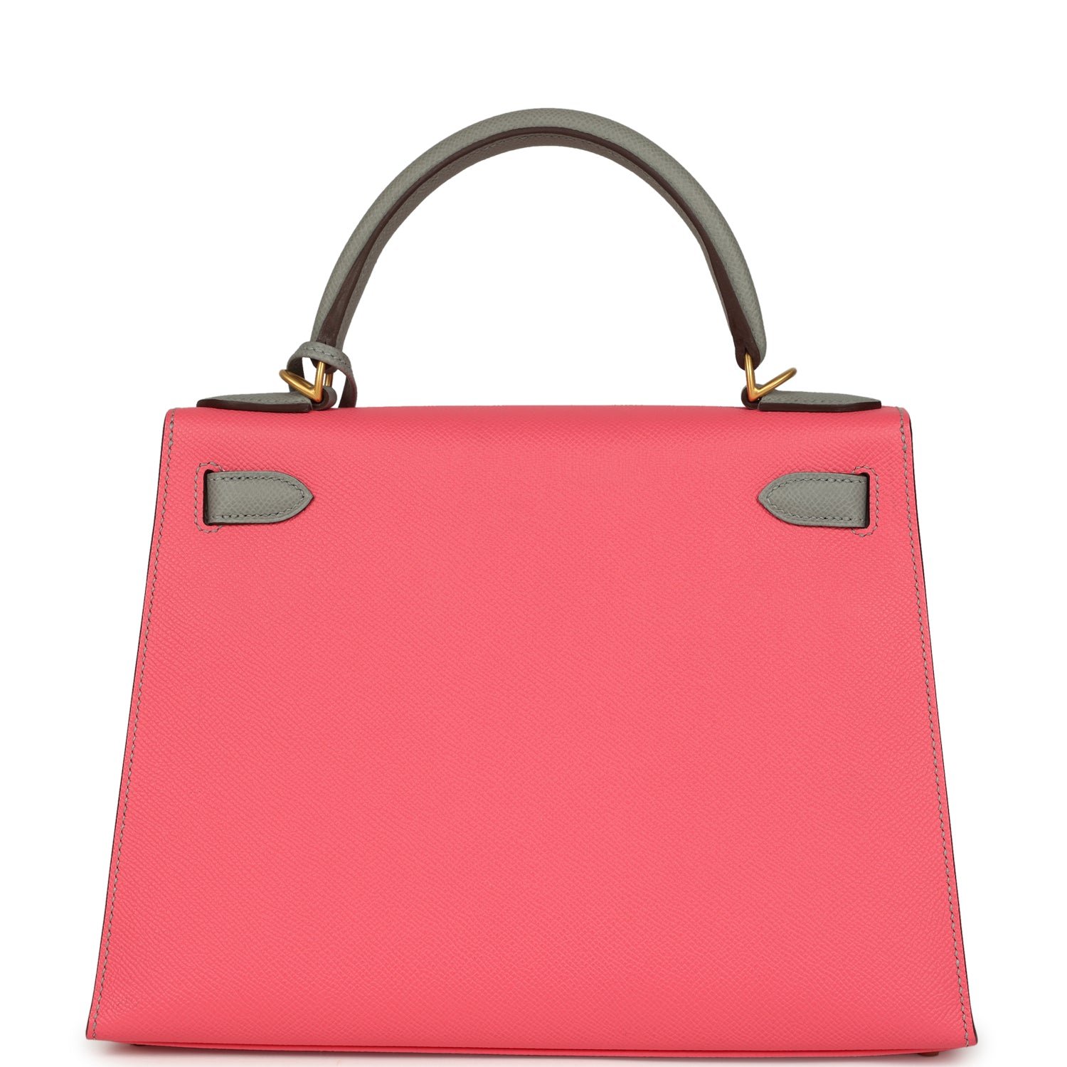 Hermes Special Order (HSS) Kelly Sellier 28 Rose Azalee, Gris Mouette Epsom Brushed Gold Hardware - view 4