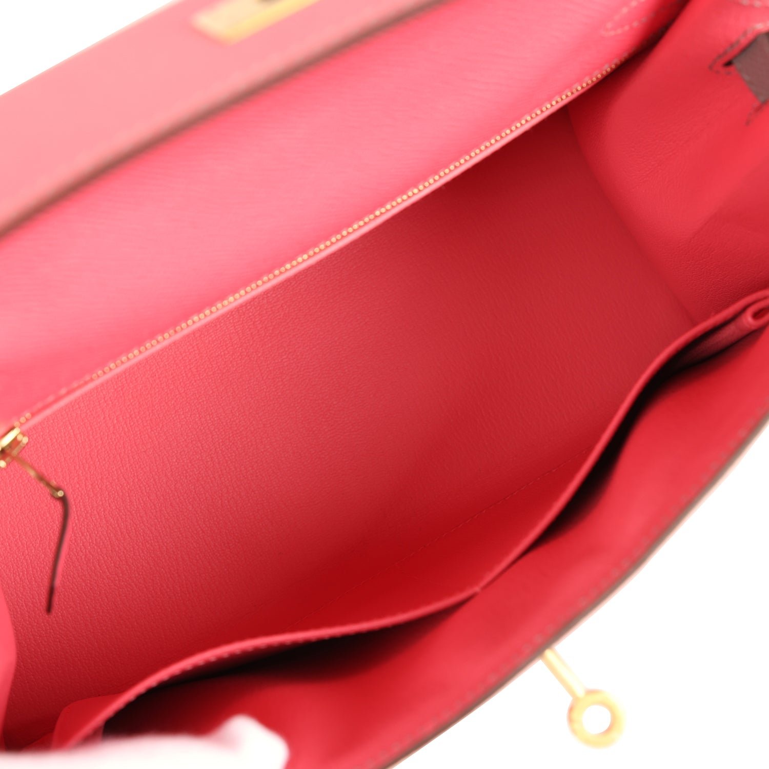 Hermes Special Order (HSS) Kelly Sellier 28 Rose Azalee, Gris Mouette Epsom Brushed Gold Hardware - view 8