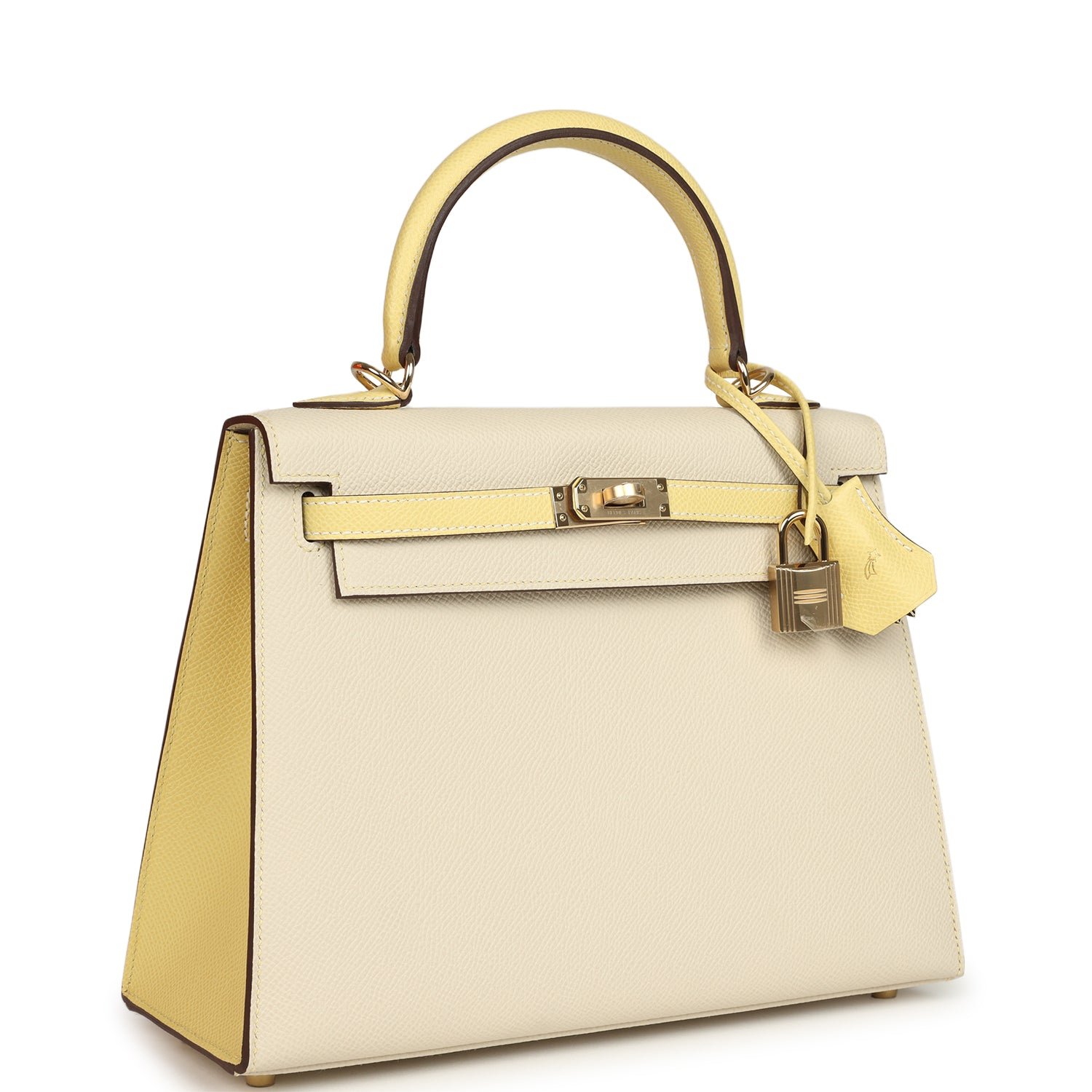 Hermes Special Order (HSS) Kelly Sellier 25 Craie, Jaune Poussin Epsom Gold Hardware - view 2