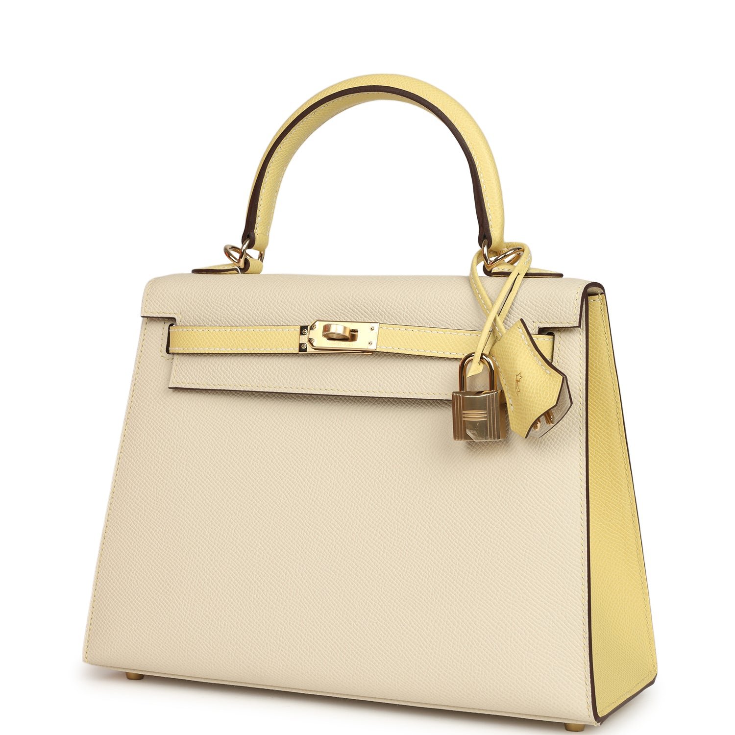 Hermes Special Order (HSS) Kelly Sellier 25 Craie, Jaune Poussin Epsom Gold Hardware - view 5