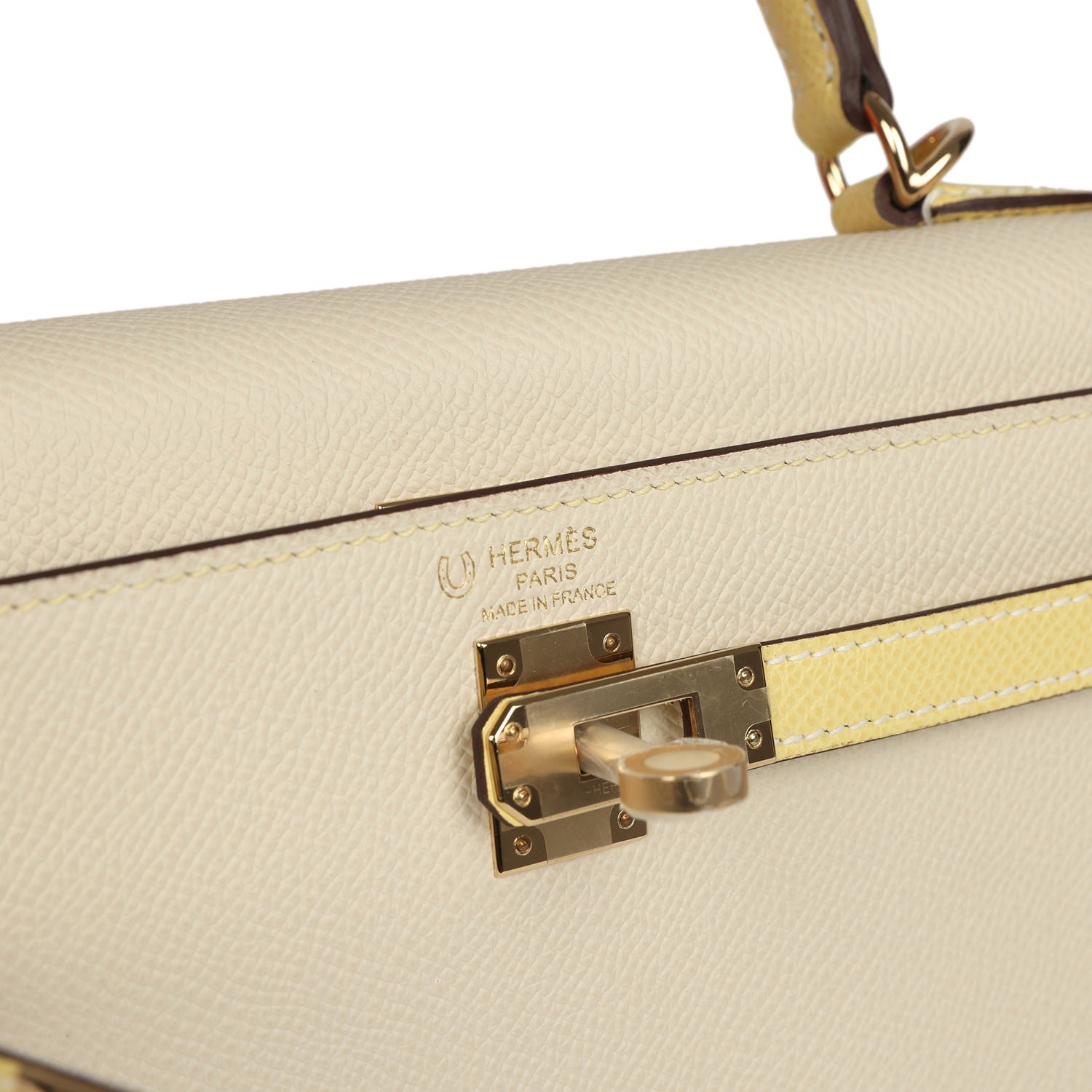 Hermes Special Order (HSS) Kelly Sellier 25 Craie, Jaune Poussin Epsom Gold Hardware - view 7