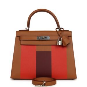 Pre-owned Hermes Kellygraphie Kelly Sellier 28 "Lettre H" Gold Epsom Palladium Hardware