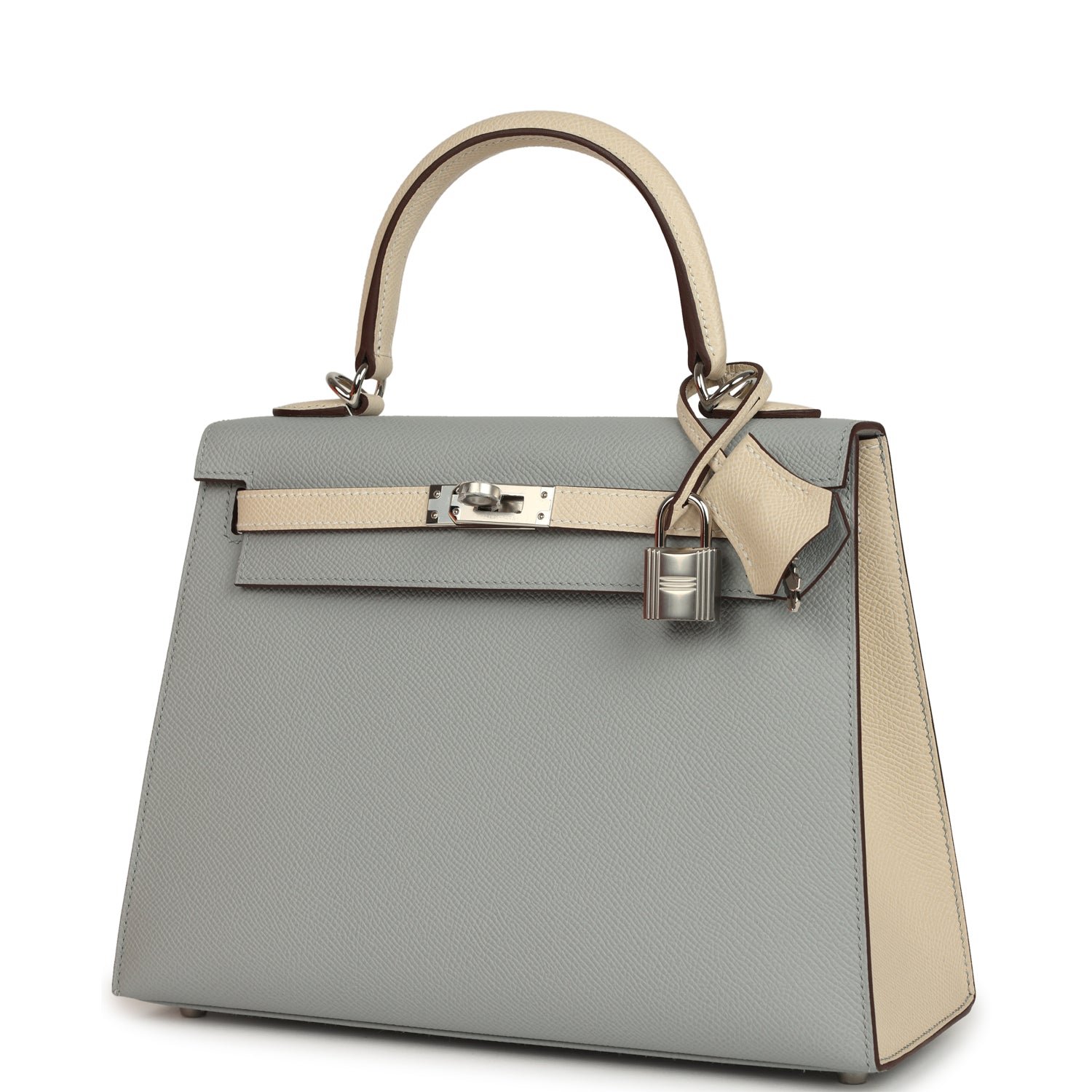 Hermes Special Order (HSS) Kelly Sellier 25 Bleu Glacier, Craie Epsom Palladium Hardware - view 5